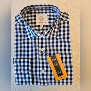 Men’s Navy Blue Check Shirt, Cotton, Gingham Plaid, Snover, NWT, 41